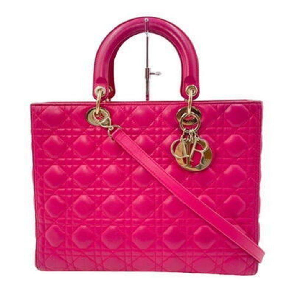 Dior Leather Lady Pink Large Handbag 2WAY
